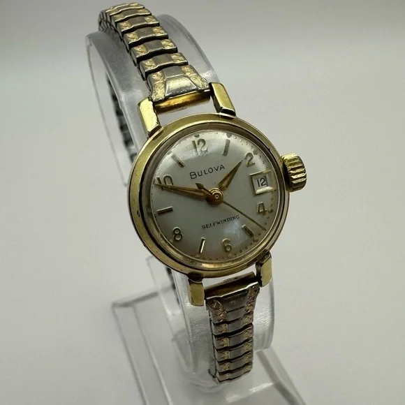 Vintage Bulova Women’s Self-Winding Watch | Two-Tone Stretch Bracelet | Date - Picture 2 of 13